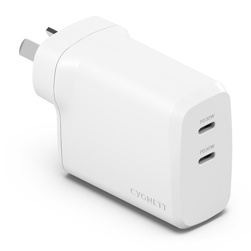 CYGNETT POWERPLUS 60W Dual Port USB-C PD Fast Wall Charger White